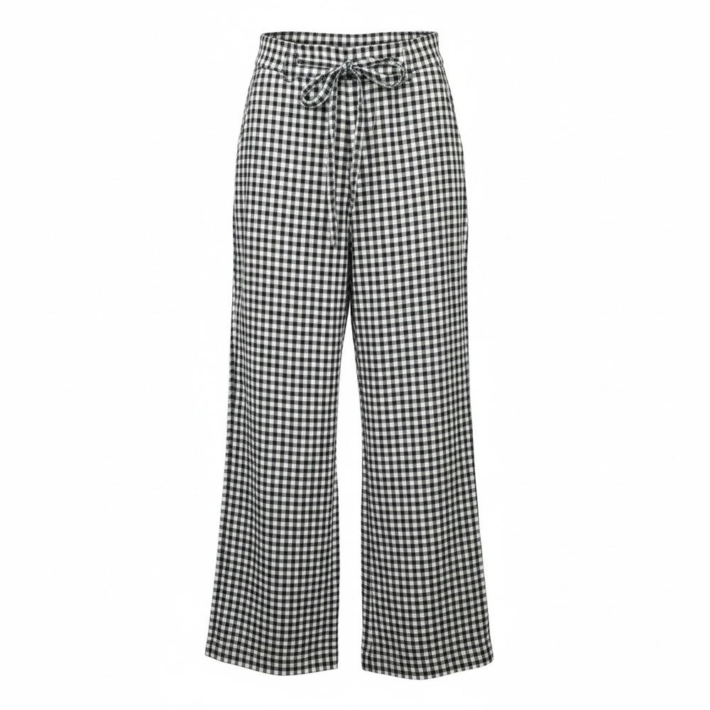Abercrombie & Fitch Women’s XS Black White Gingham Linen Blend Wide Leg - Picture 1 of 15